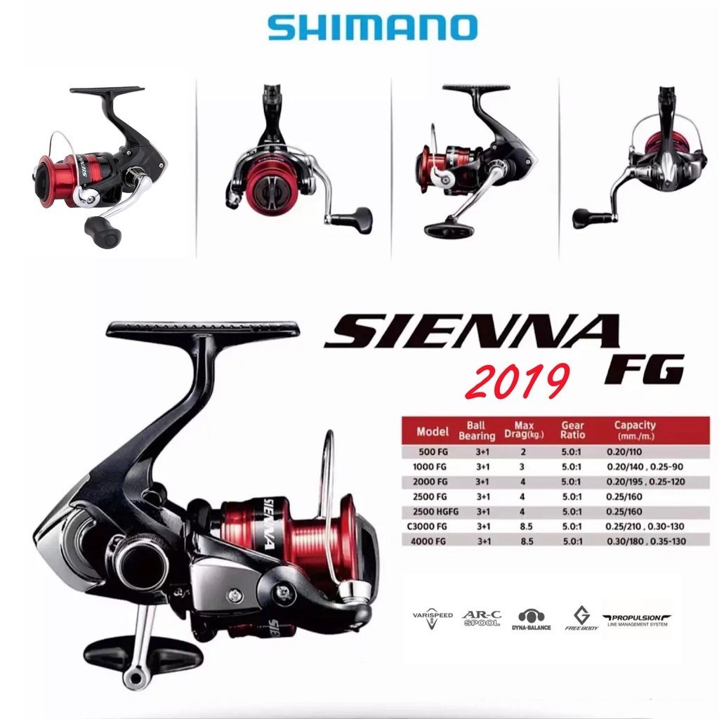 Reel Pancing SHIMANO SIENNA FG 2019 500 - 4000 Original (3+1 Bearing) Murah Garansi