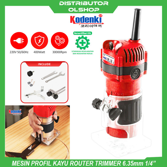 Alat Mesin Router Profil Kayu Electric 1/4 Inch Serut Ukir Parut Hand Wood Trimmer Meratakan Kusen D