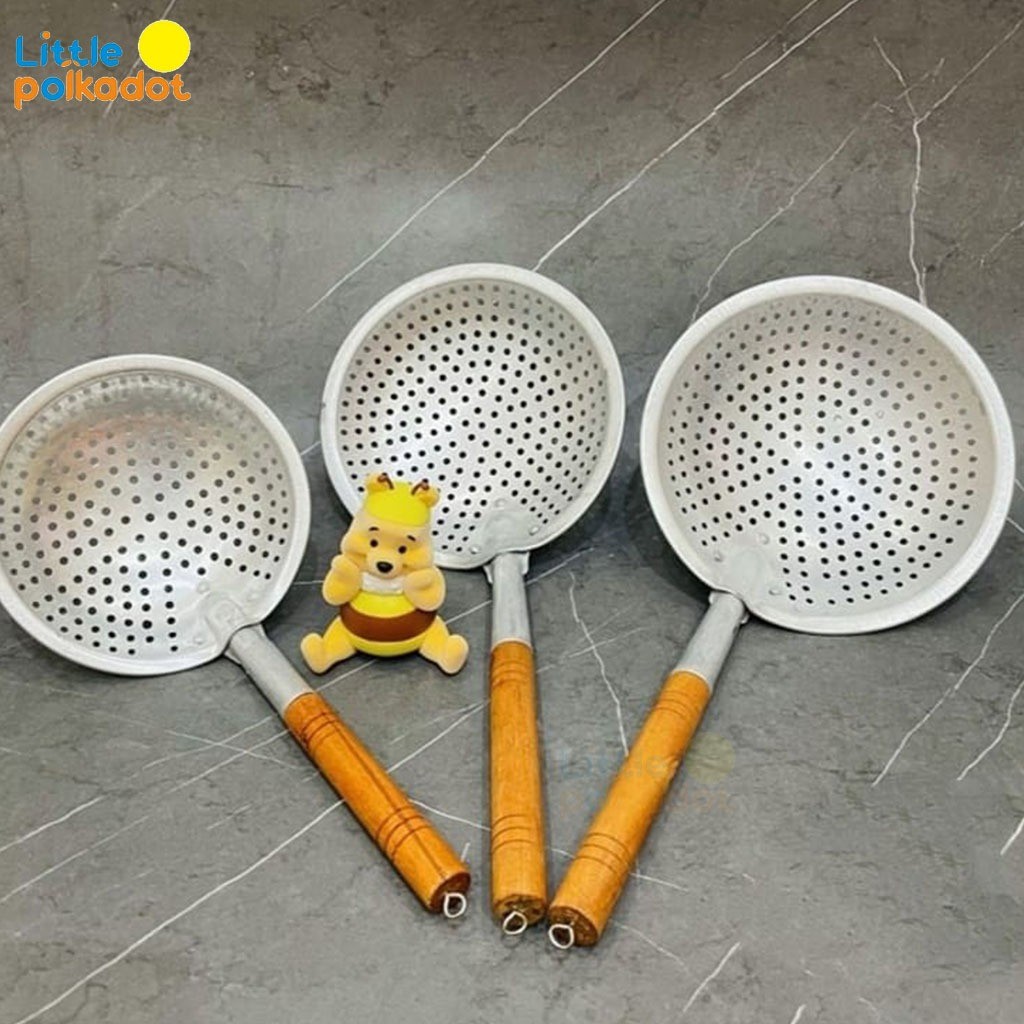 18cm/22cm Serokan Gorengan Serok Plat Saringan Minyak Goreng Masakan Alumunium Gagang Kayu Anti Kara