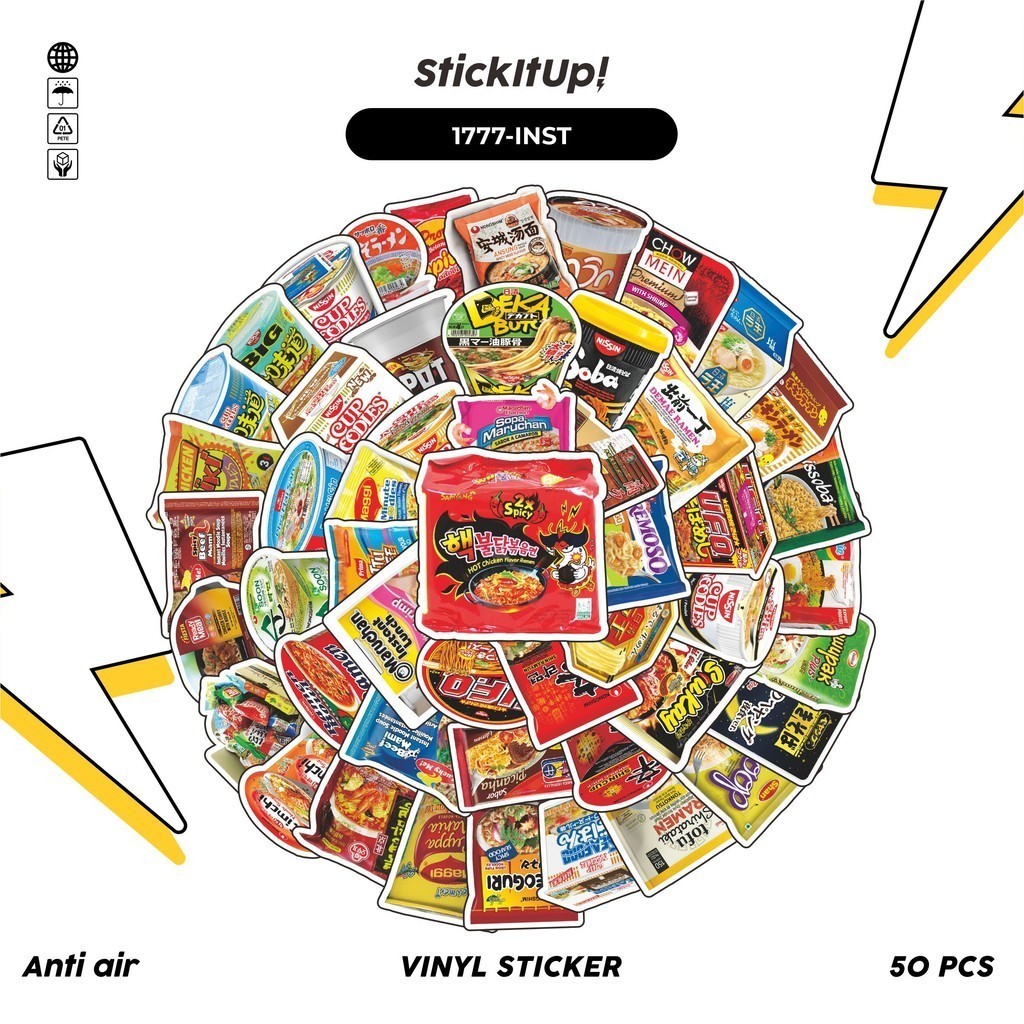 

COD✨ 50 Pcs Stiker INSTANT NOODLE Lucu Anti Air Untuk Dekorasi Notebook Sepeda Skateboard Handphone DIY