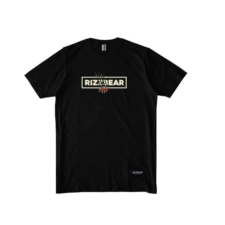 [COD] RIZZBEAR Kaos Pendek Pria Original Brand Scratch Bear T-Shirt Black Short Sleeve Kaos Lengan P