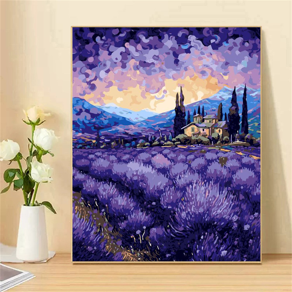 

Painting by Numbers For Adult Kit Lavender Manor DIY Dropshipping Canvas Oil Paint by Number Home Decor