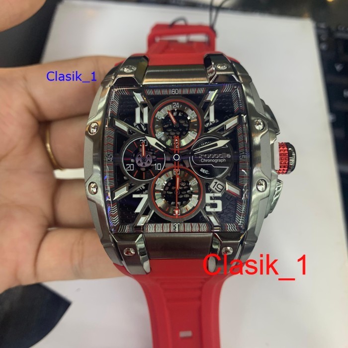 Original 100% Crocodile CM-048G34J Jam Tangan Pria Analog Rubber Red Chronograph CM048Garansi Resmi 