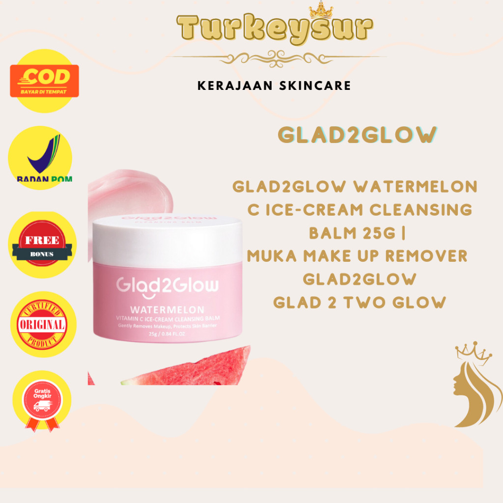 Glad2Glow Watermelon Vitamin C Ice-Cream Cleansing Balm 25g | Pembersih Muka Make Up Remover Glad2Gl
