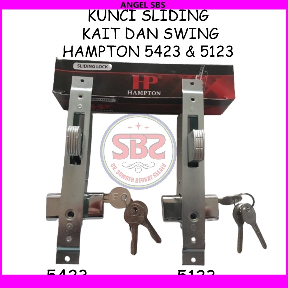 HAMPTON 5423 & 5123 Gantol Kait dan Swing Kunci HP Pintu Sliding Sleding Geser Alumunium Almunium Al