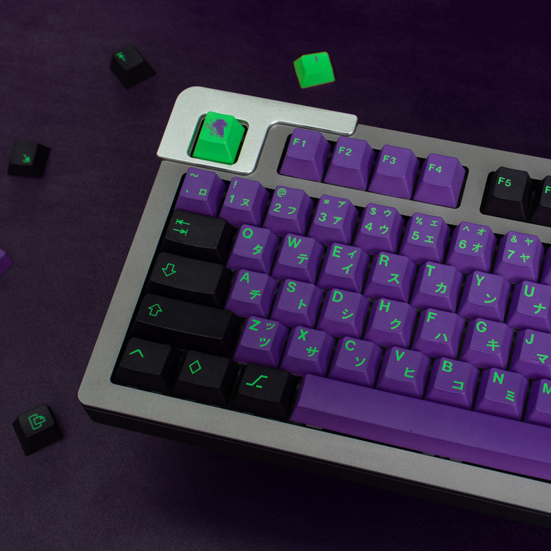Yongqiu GMK Mecha-01 EVA ungu Jepang cherry keycaps PBT sublimasi Icon keycaps untuk keyboard mekani