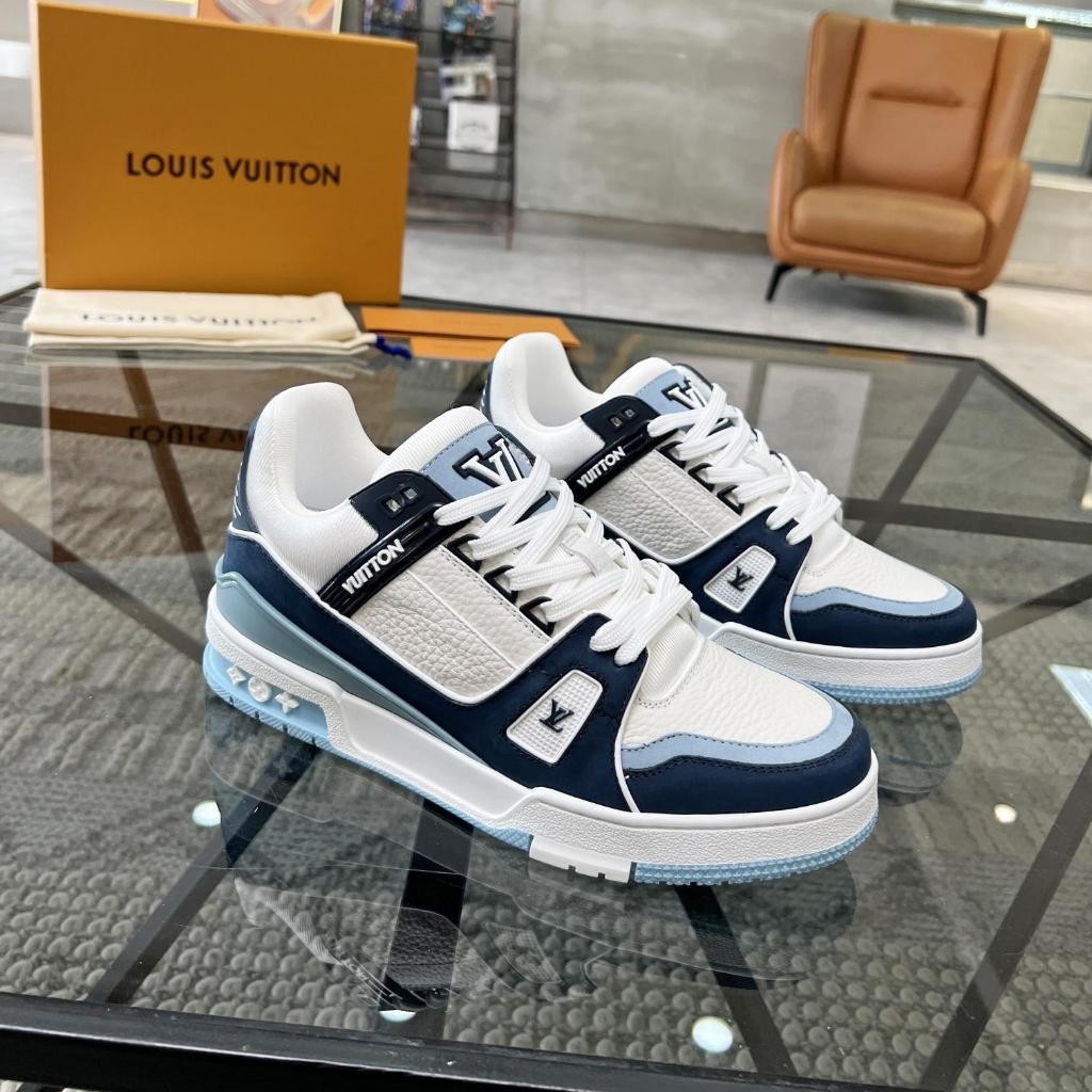 Louis Vuitton Trainer Low cut Fashion Casual Skate Shoes Sneakers For Men and Women“White/Blue"