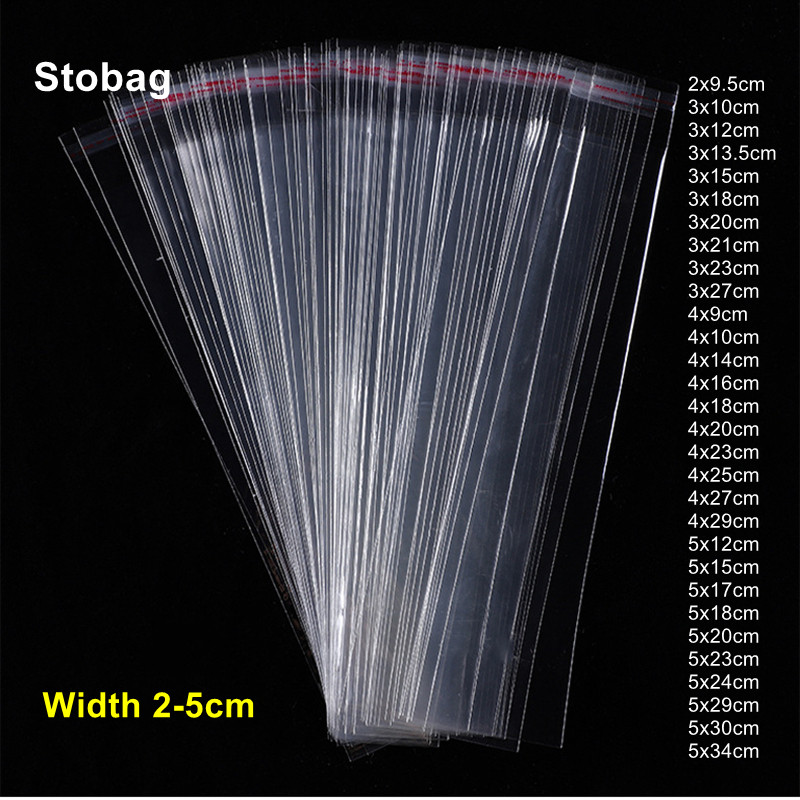 

StoBag 200pcs Cellophane Self-adhesive Bag Transparent Long Sealed Jewelry Pen Necklace Gift Packaging Plastic Clear Pouches