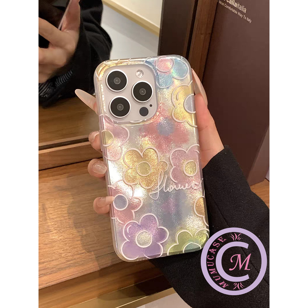 case iPhone 13 Bunga berwarna-warni dengan garis putih Casing ponsel cocok untuk iPhone 11 11PROMAXS
