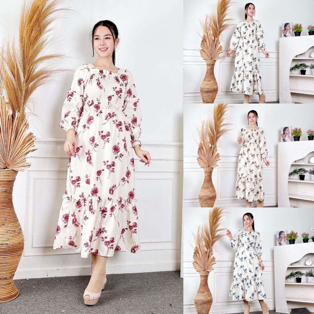 Weijia Fashion Baju Dress Maxi Wanita Terlaris / Dress Andini Motif Bunga / Dress Panjang Floral Mur