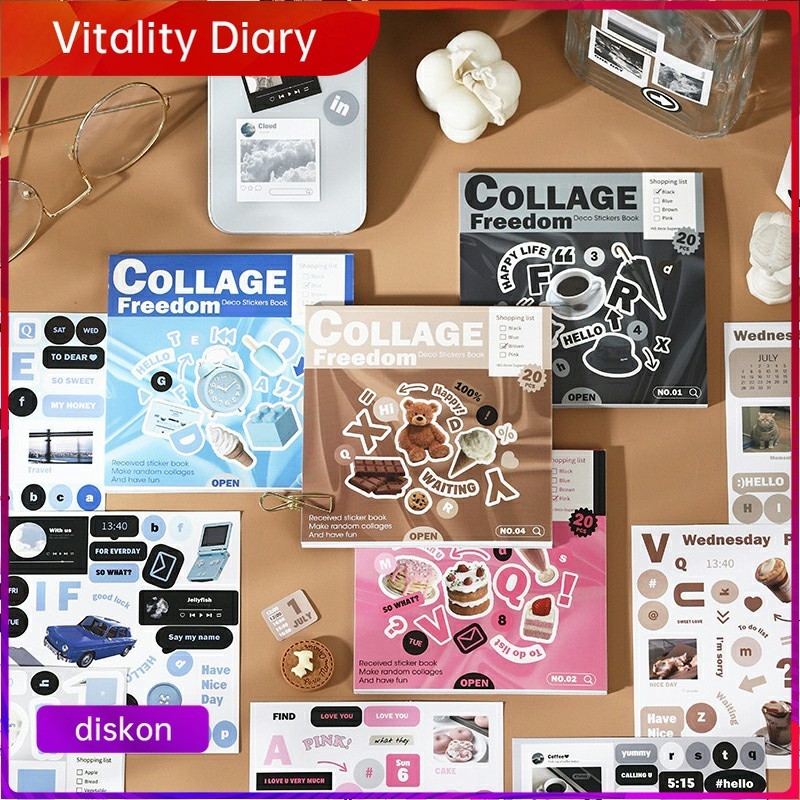 

【COD❤️】Bahan Kolase Tanpa Potongan Buku Stiker Gaya Ins Buku Pegangan Inggris Retro Dekorasi DIY VDY