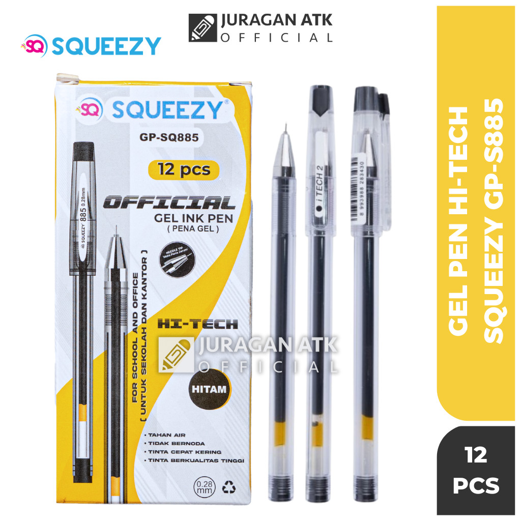 

Gel Pen Hi-Tech Squeezy 0.28mm Hitam GP-SQ885 (1pack Isi 12Pcs)