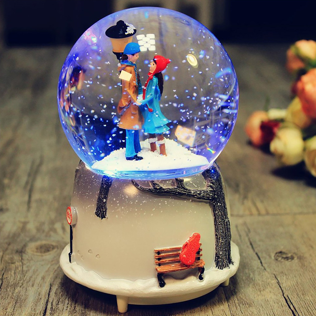 Couple Crystal Ball Music Box Musical Crystal Ball Perfect Gift Automatic Spray Snowflake Sky City C