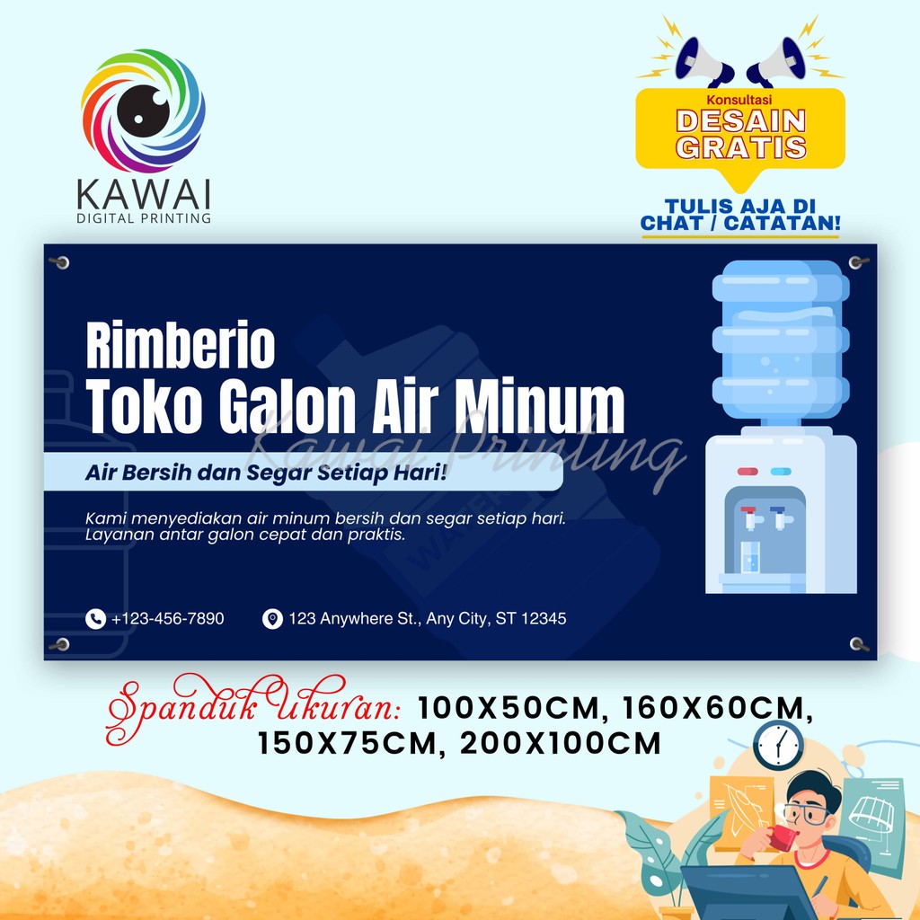 SPANDUK / BANNER Jualan Galon Air Minum Isi Ulang Biru Free Desain