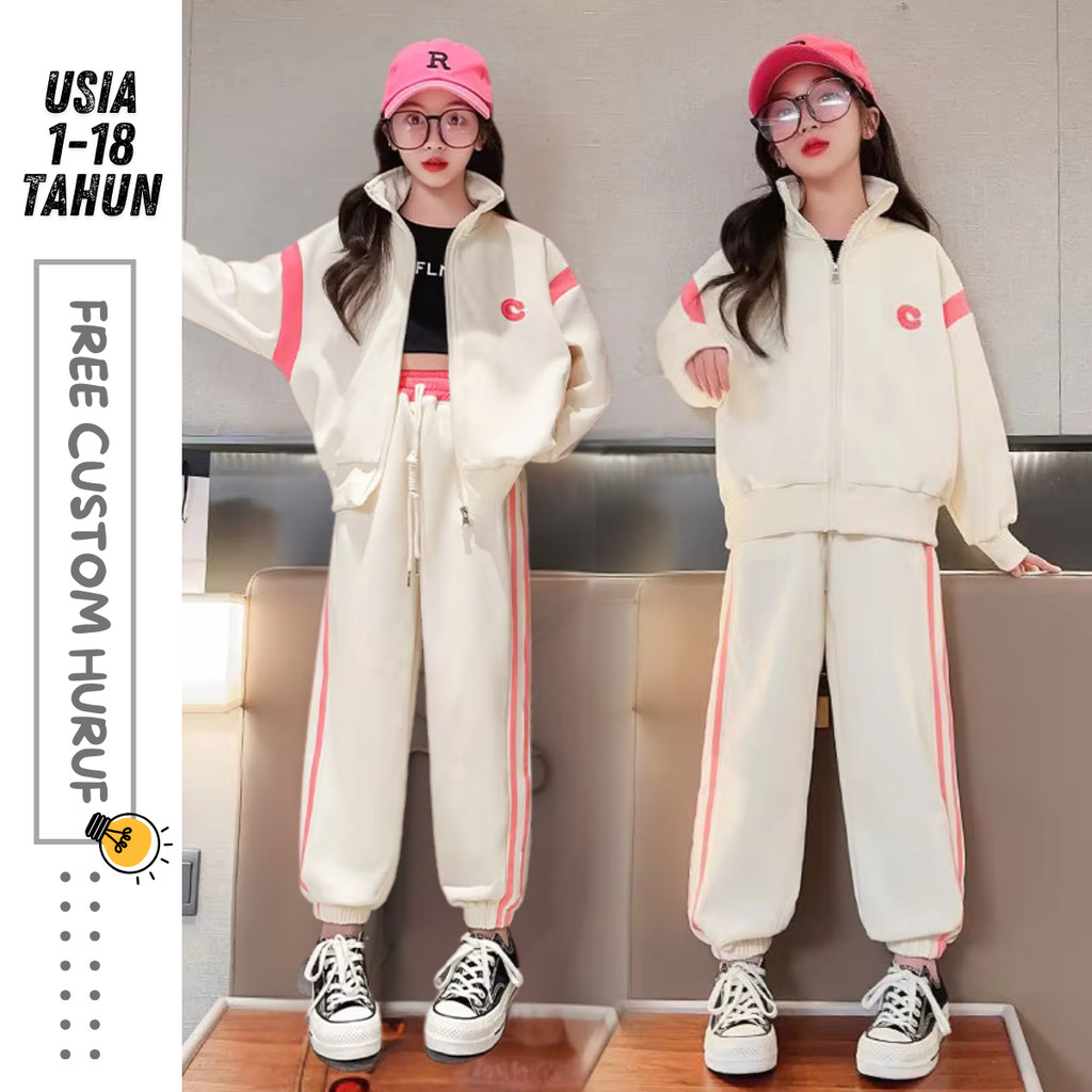One Set Setelan Jaket Anak Perempuan 1-18 Tahun Import / Jaket Baseball Anak Bordir Korean Style