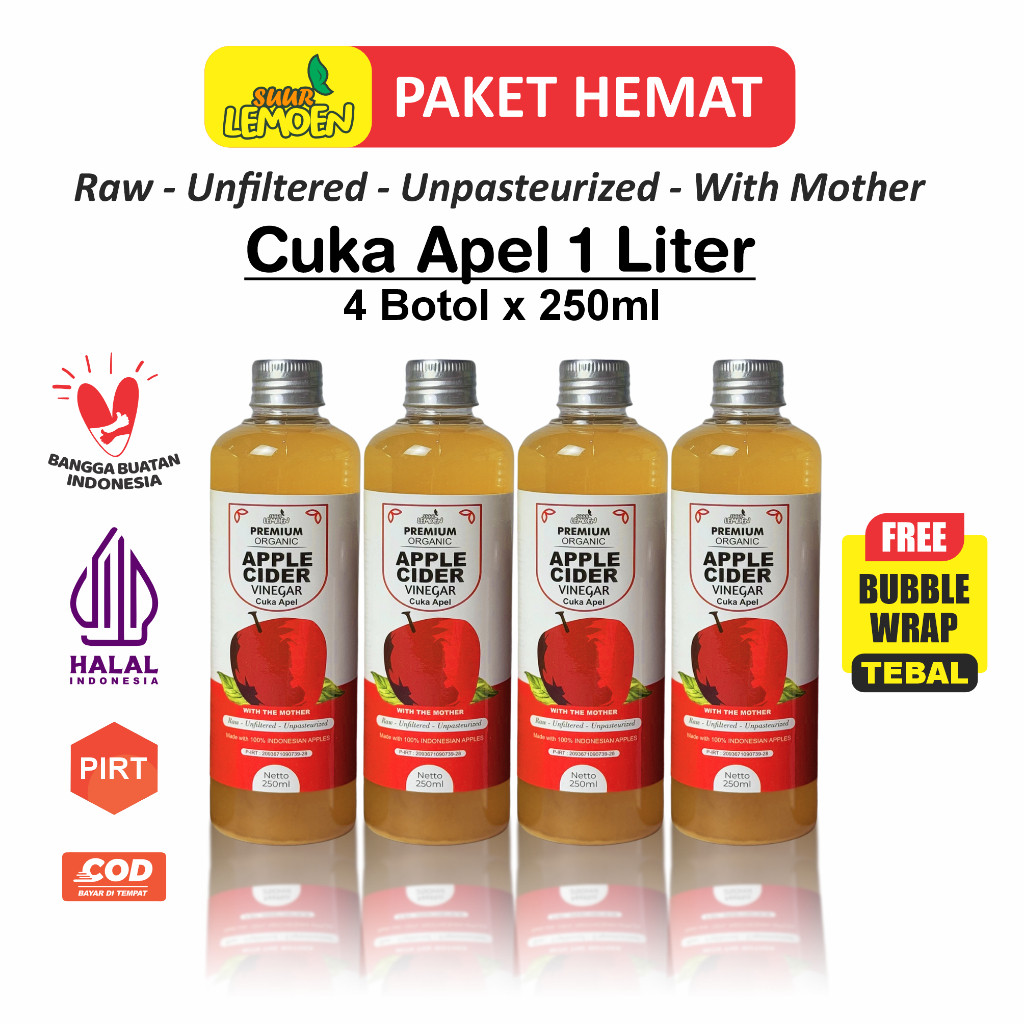 

HEMAT > PAKET MURAH CUKA APEL - Apple Cider Vinegar 1 Liter - Premium CUKA APEL Organik With The Mother - SYAF.SKINCARE