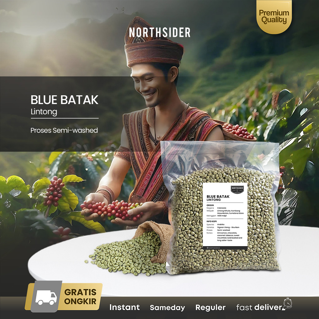 

Green bean Arabika Blue Batak Lintong Semiwashed - Biji kopi mentah