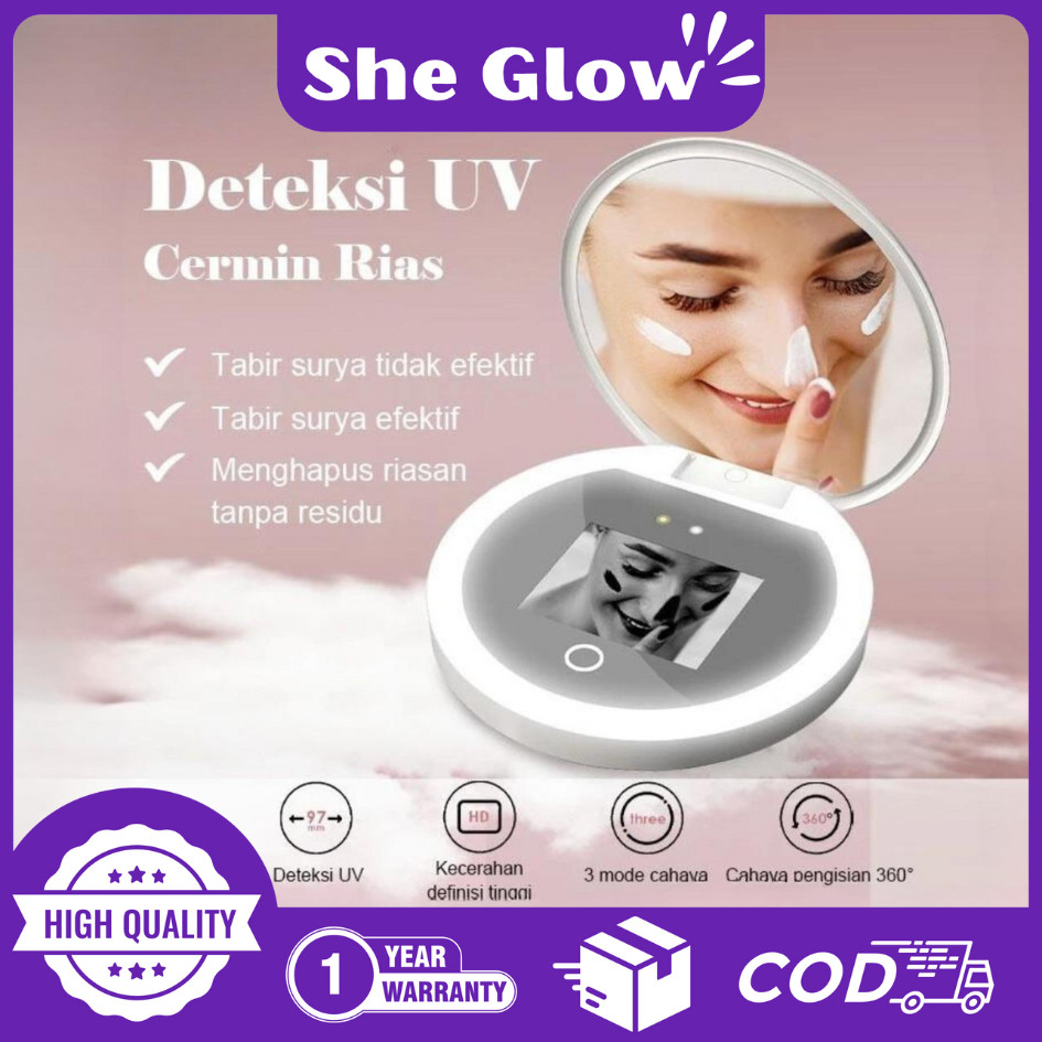 She Glow (GARANSI 1 TAHUN) Pendeteksi UV Cermin Kosmetik/Mendeteksi Sunscreen Mini UV Camera Kamera 