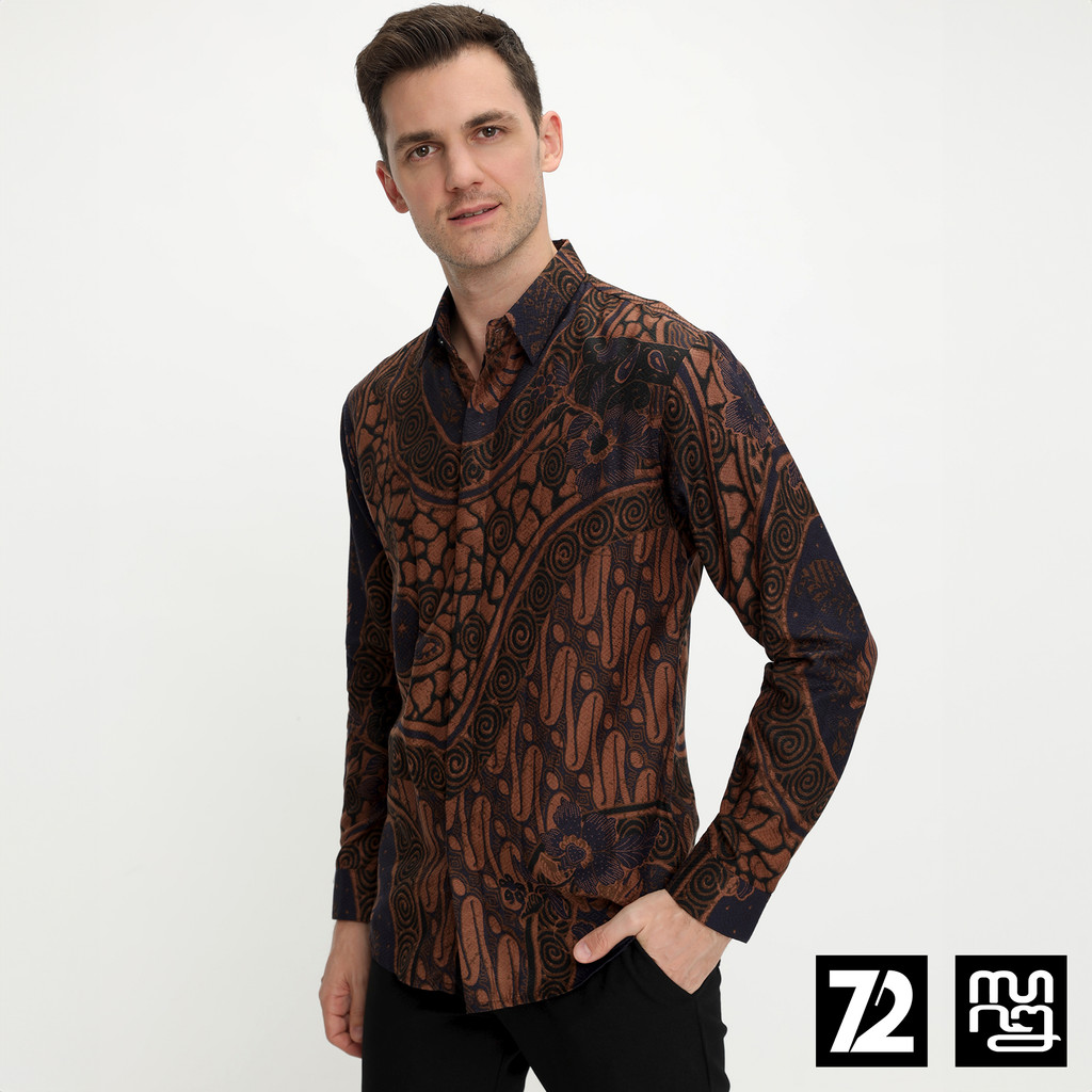 KEMEJA BATIK PRIA Dobby Lengan Panjang Premium Motif Parang Roll Burgundy Ungu Hitam 725039 Cap 72 -