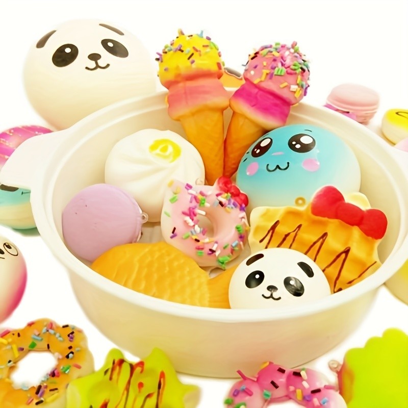 10pcs Random Squishes Toy Mini Soft Bread Toys Keychain Cute Banana Cake Toast Squishy Toy Kawaii Ki