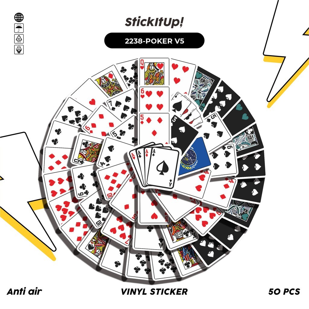 

COD✨ 50 Pcs Stiker POKER V5 Lucu Anti Air Untuk Dekorasi Notebook Sepeda Skateboard Handphone DIY
