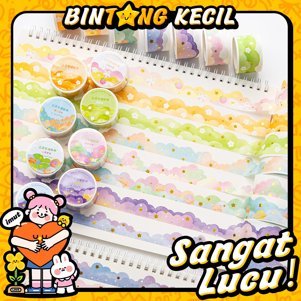 

1Pcs Washi Tape Pita Washi Berbintik Awan Stiker DIY Journal Lansekap GelombangPita Deco Masking