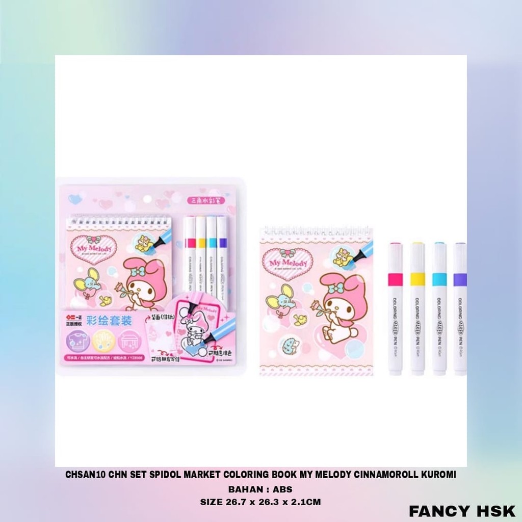 

CHN SET SPIDOL MARKER COLORING BOOK MY MELODY CINNAMOROLL KUROMI CHSAN10