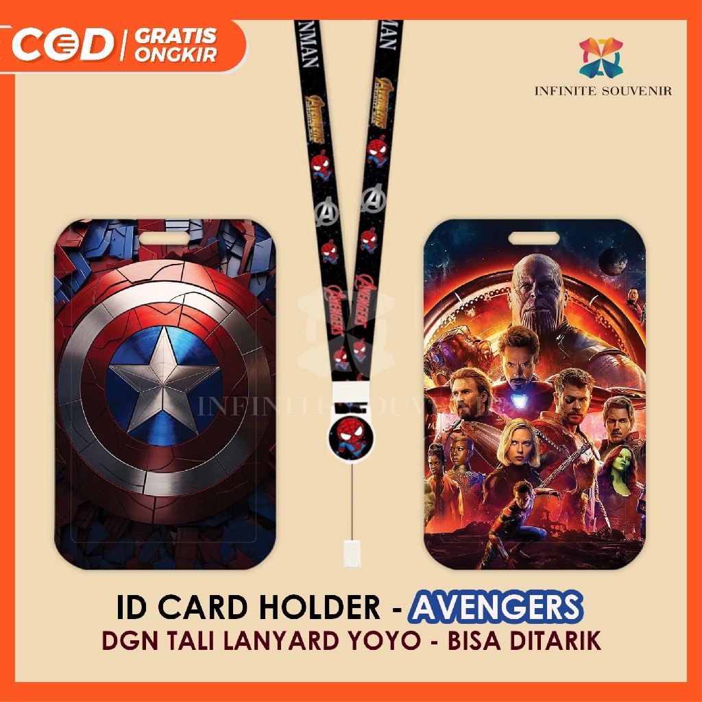 

(N017) ID Card Holder Tali Yoyo Avengers / Nametag Yoyo Marvel / Card Holder Yoyo / Spiderman / Hulk / Thor / Captain America / Ironman / Card Holder Tali Bisa Ditarik