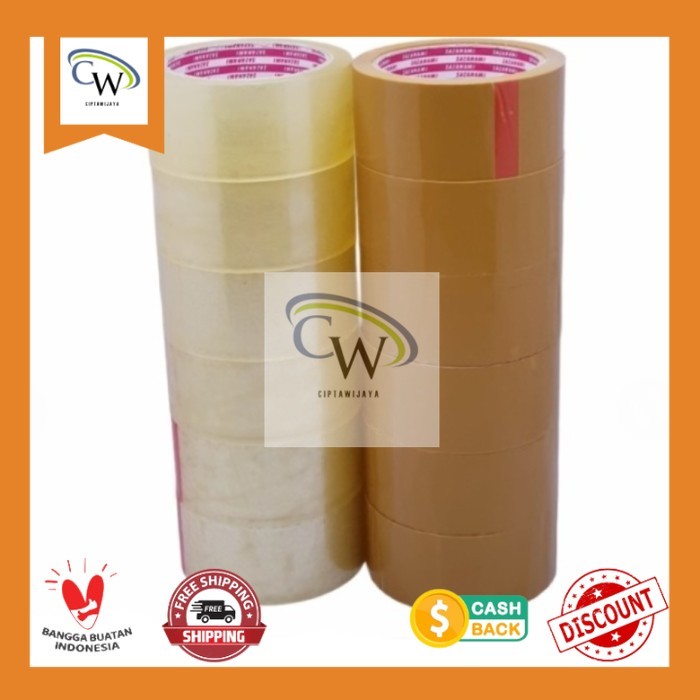 

Lakban Bening 45mm isi 6 pcs/ Lakban coklat 45mm isi 6 pcs/ Lakban bening/ Lakban coklat murah - Bening