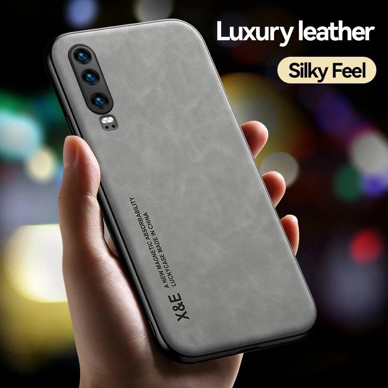 Casing HP Huawei P20 P30 P40 P50 P60 Pro case Magnet Kulit Mewah Dengan Dukungan Pelat Logam Tahan M