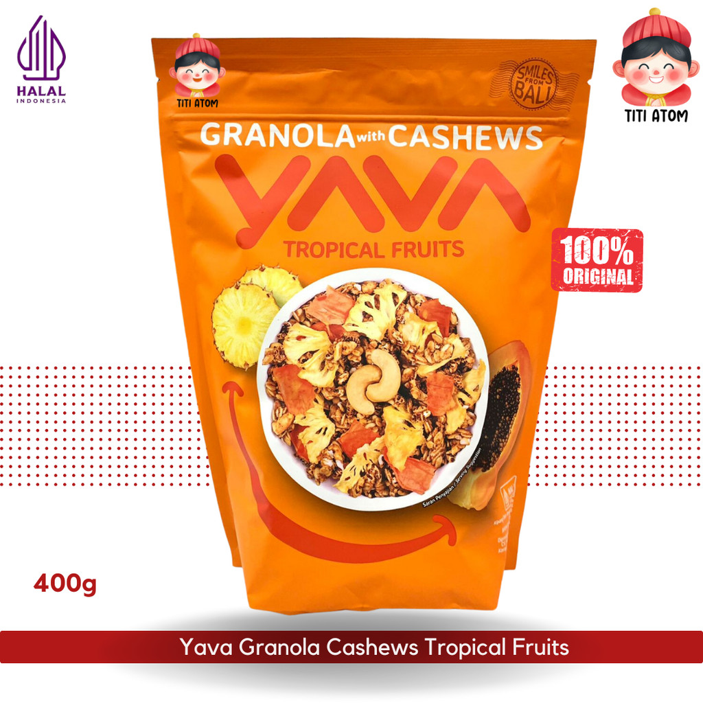 

Yava Granola Oats Cashews Gandum Tropical Fruits Buah Buahan 400g