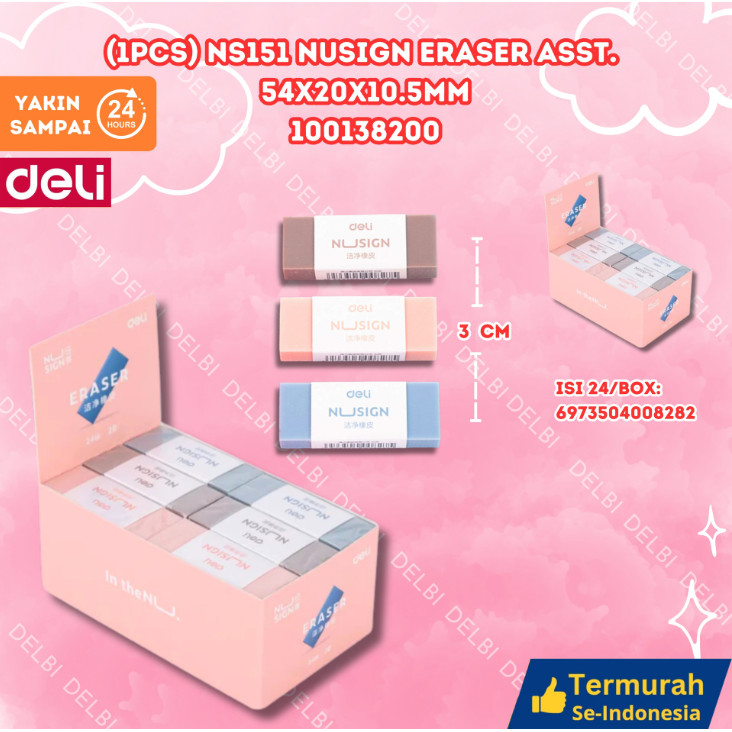 

Deli Eraser / Penghapus Elastis Warna Pastel Menghapus dengan Bersih NS151 (1PCS) NS151 Nusign Eraser ASST. 54x20x10.5mm