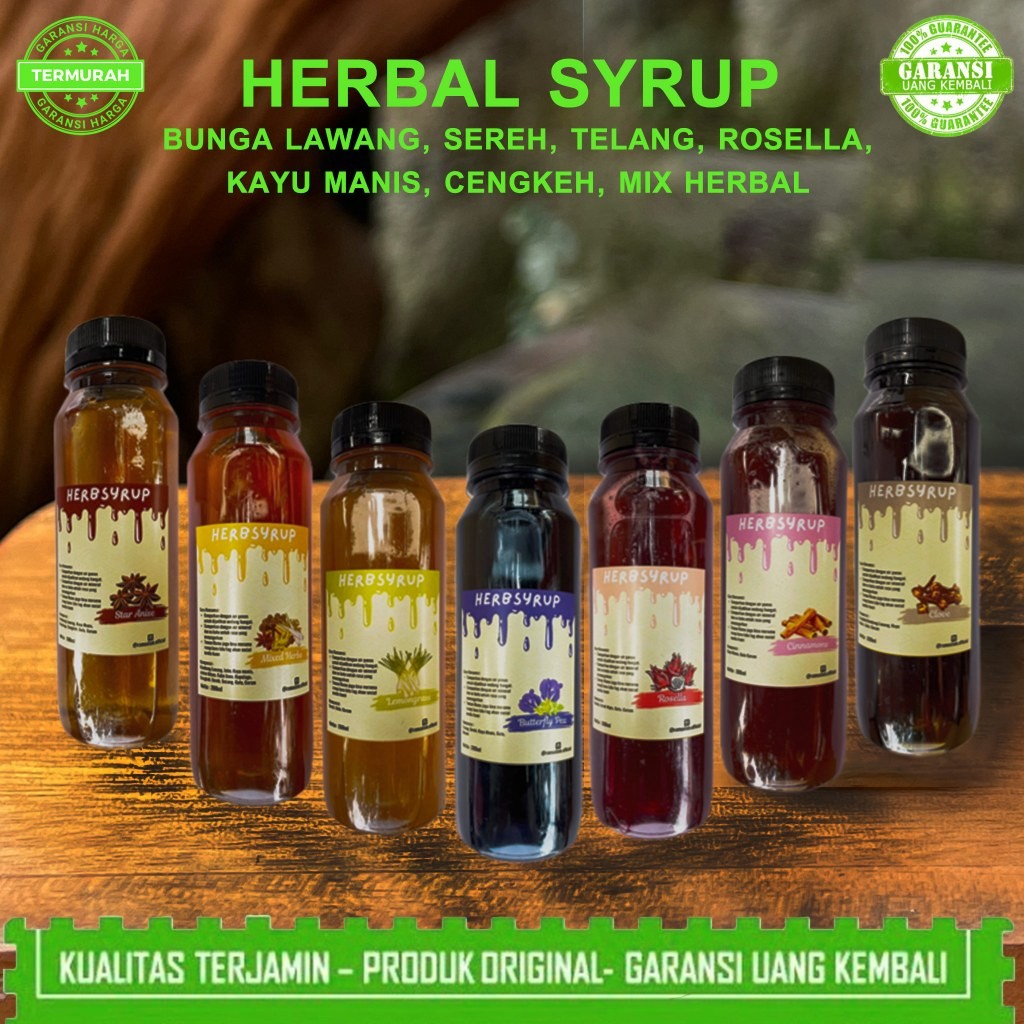 

Sirup Rempah Herbal cengkeh telang cinnamons sereh rosella pekak blue pea Sirup herbal Herbs Syrup