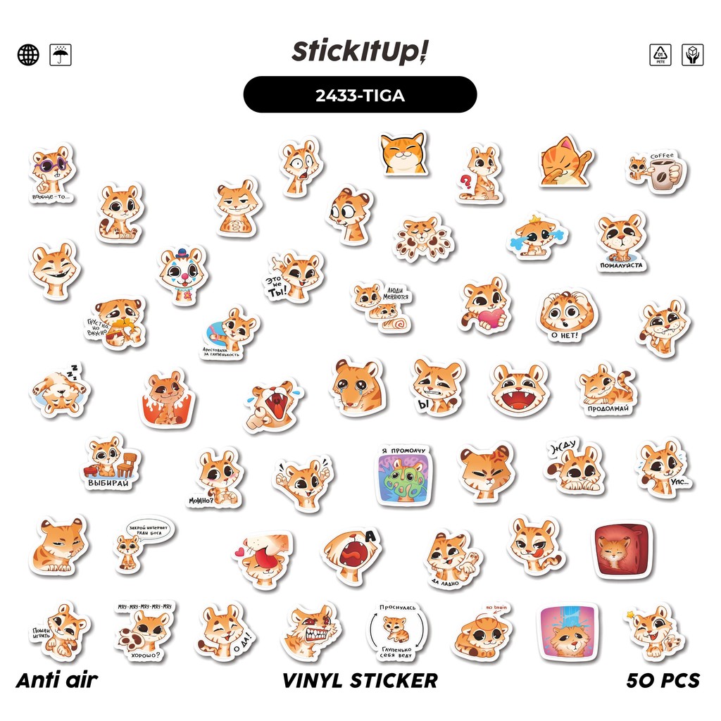 

COD✨ 50 Pcs Stiker Pack FUNNY TIGA THE TIGER STICKER PACK 01 Lucu Aesthetic Vynil Waterproof untuk Freebies Sticker Buku Journal Casing HP Laptop