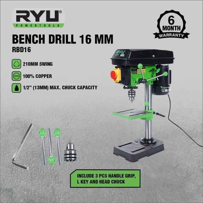 Mesin Bor Duduk 16mm 16 mm RYU RBD 16 Bench Drill Press Bor Duduk RYU 16mm Bench Drill