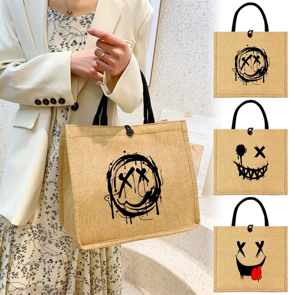 Totebag Wanita Dust-proof Jute Splicing Linen Bag Large capacity Portable Fashion Jute Handbags shop