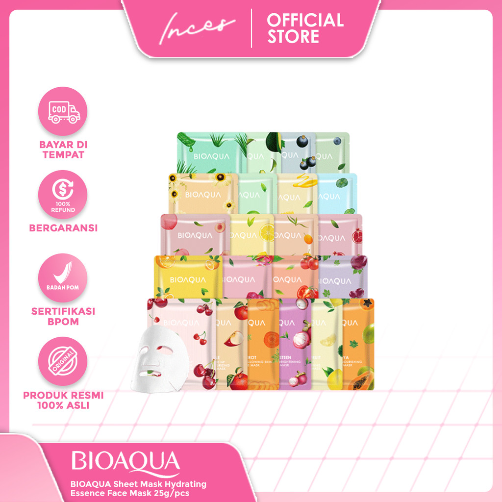 INCES - GROSIR - BIOAQUA Sheet Mask 10pcs | Masker Wajah (25gr/pcs)