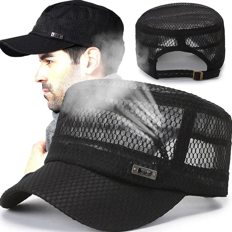 Men Snapback Caps Women Vintage Mesh Flat Top Army Sun Hat Summer Outdoor Cycling Visor Cap Casual S