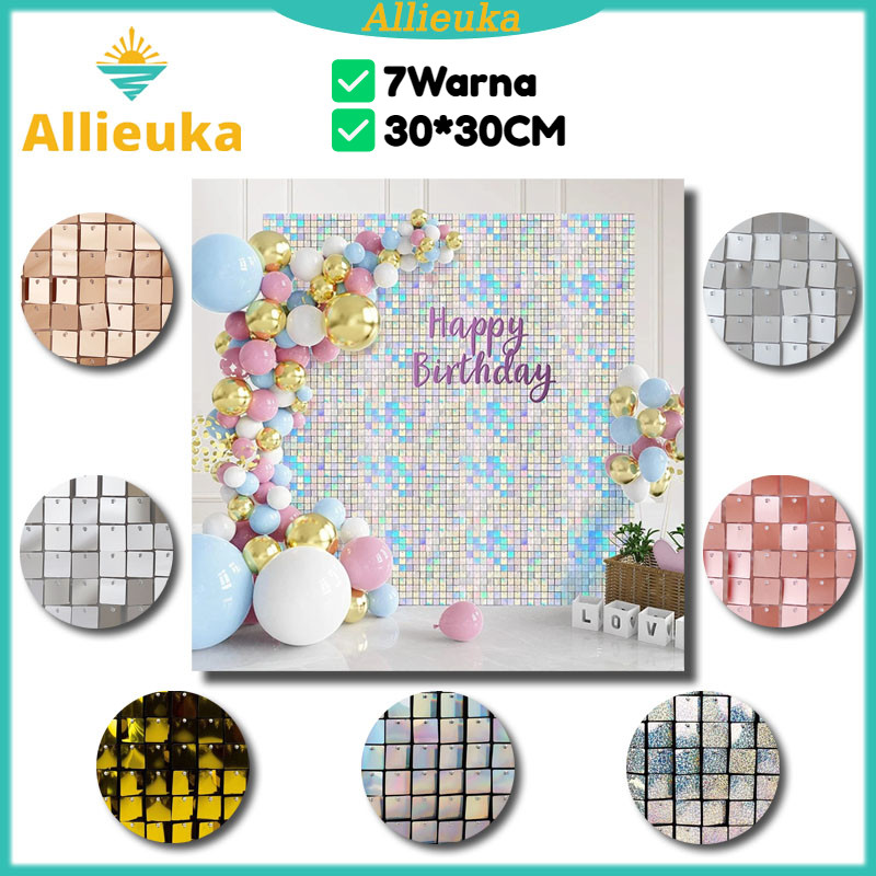 Allieuka 5pcs 30x30cm Sequin Tile Wall Panel Backdrop Birthday Party Background Wall Decorations Wed