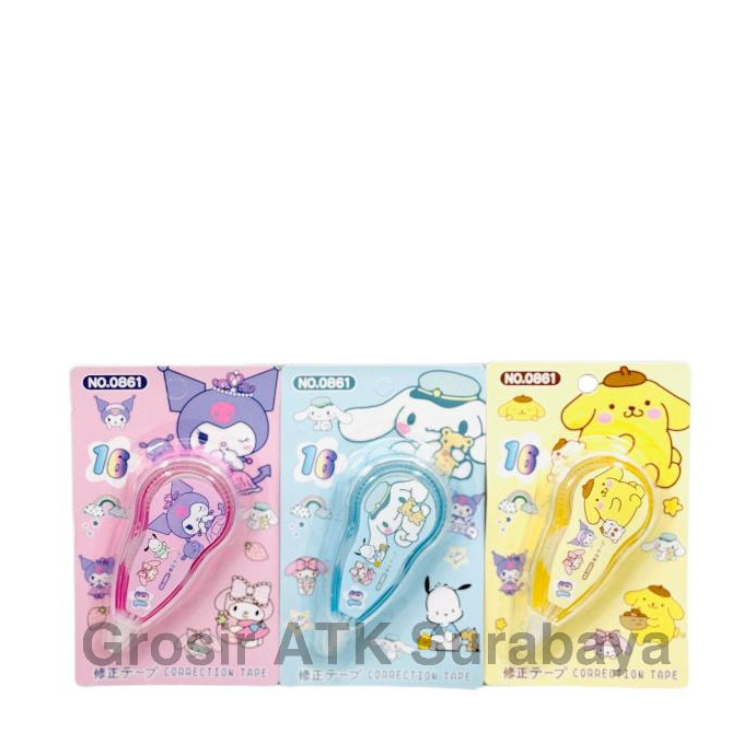 

( DAPAT 1 PCS ) Correction Tape / Tip-Ex Kertas Sanrio Kuromi Cinnamorol My Melody Pompompurin Lucu