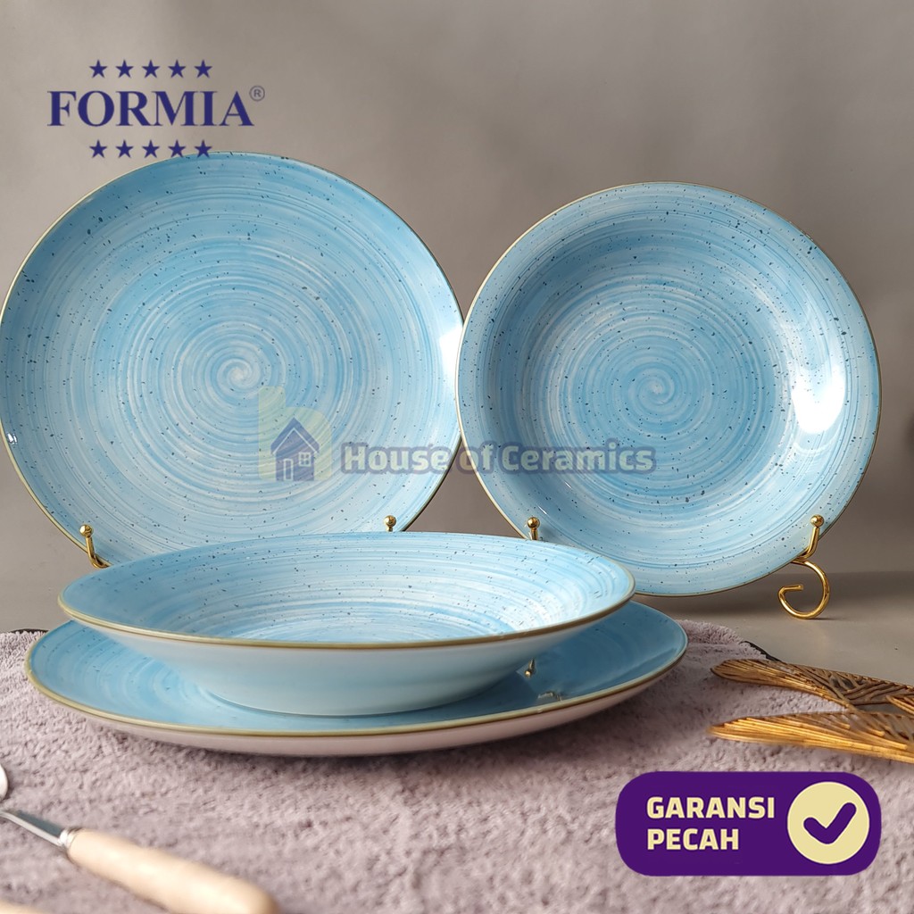 FORMIA Piring Mangkok Keramik Nara Blue Cantik Aesthetic Bermotif Simple