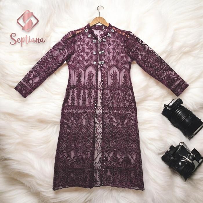 Septiana - Outher Gamis Brukat Pesta  Bordir Payet Etnik Muslim Wanita Kondangan   Formal Mewah Panj
