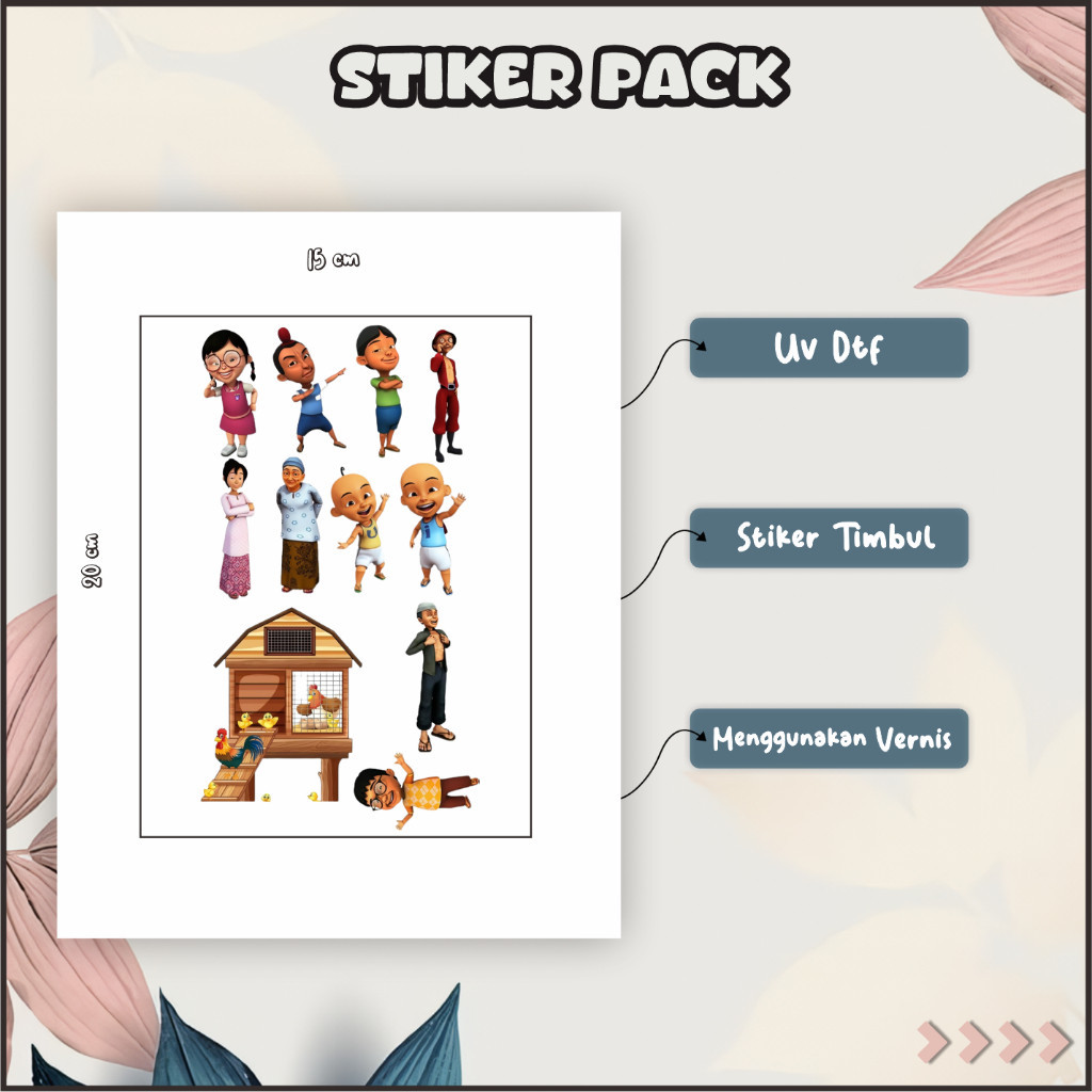 

Stiker Sticker Setiker Setikker Pack UV DTF Motif Upin-Ipin Kuning Biru P8