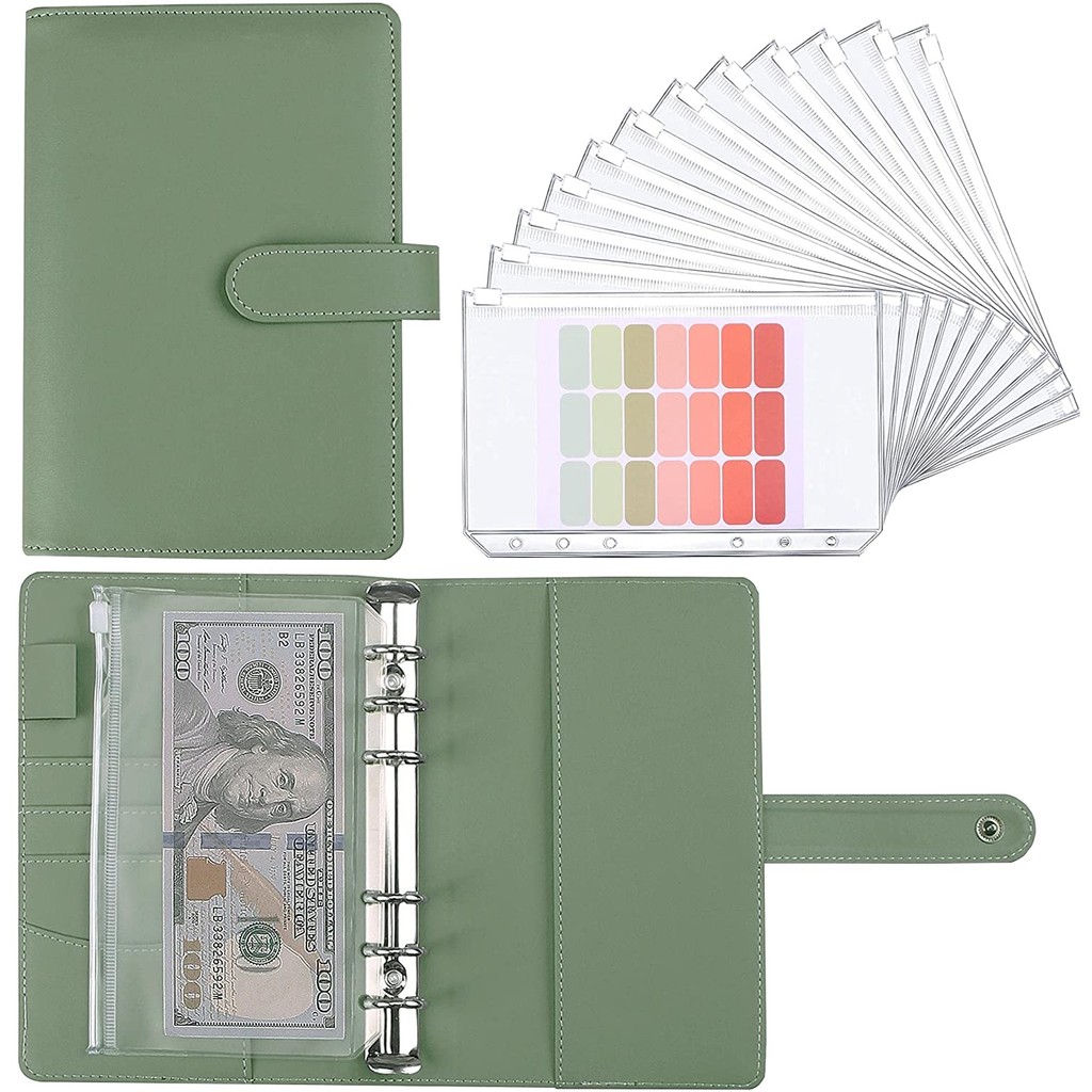 

A6 Budget Binder Planner With 12 Pieces Cash Envelopes, Colorful PU Leather Notebook Binder With 12 PCS A6 Binder Pockets