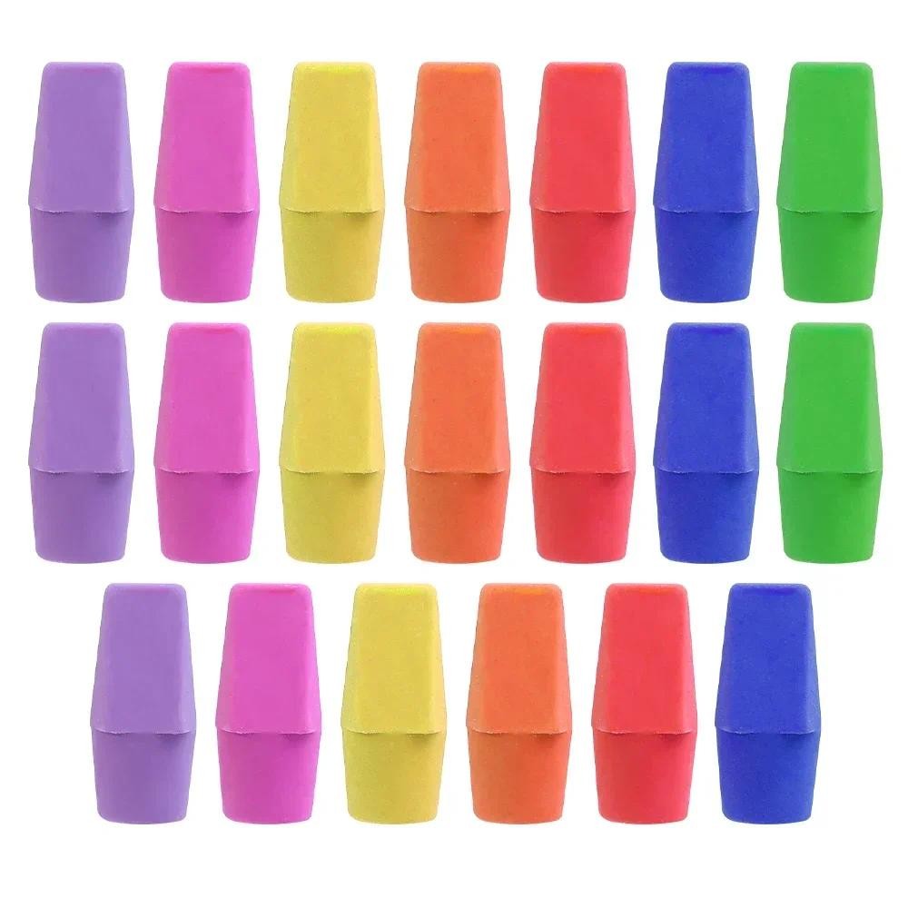 

20Pcs Wholesale Pencil Top Eraser Caps Chisel Shape Pencil Eraser Toppers Student Painting Correction Supplies Stationery