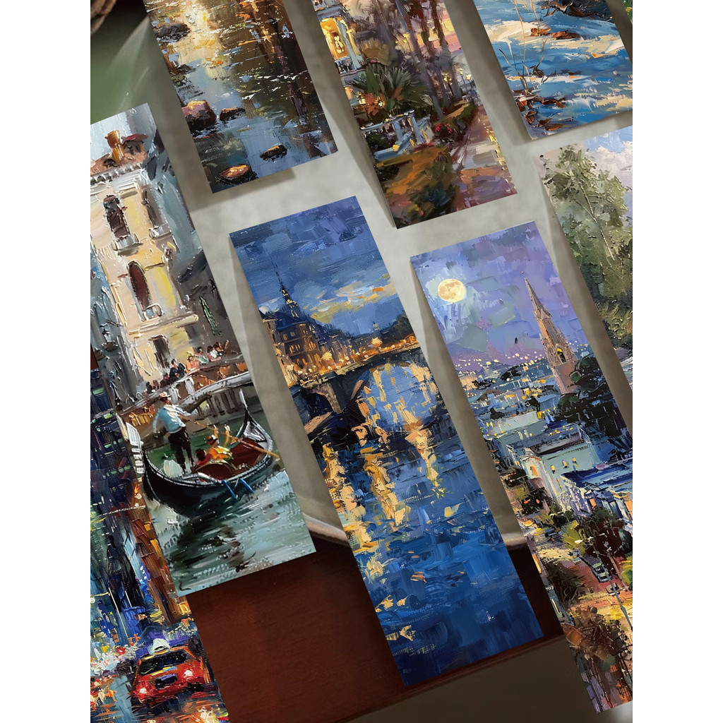

30pcs Oil painting Landscape Bookmarks Reading pages Book marks Student stationery paper card page decoration bookmarks