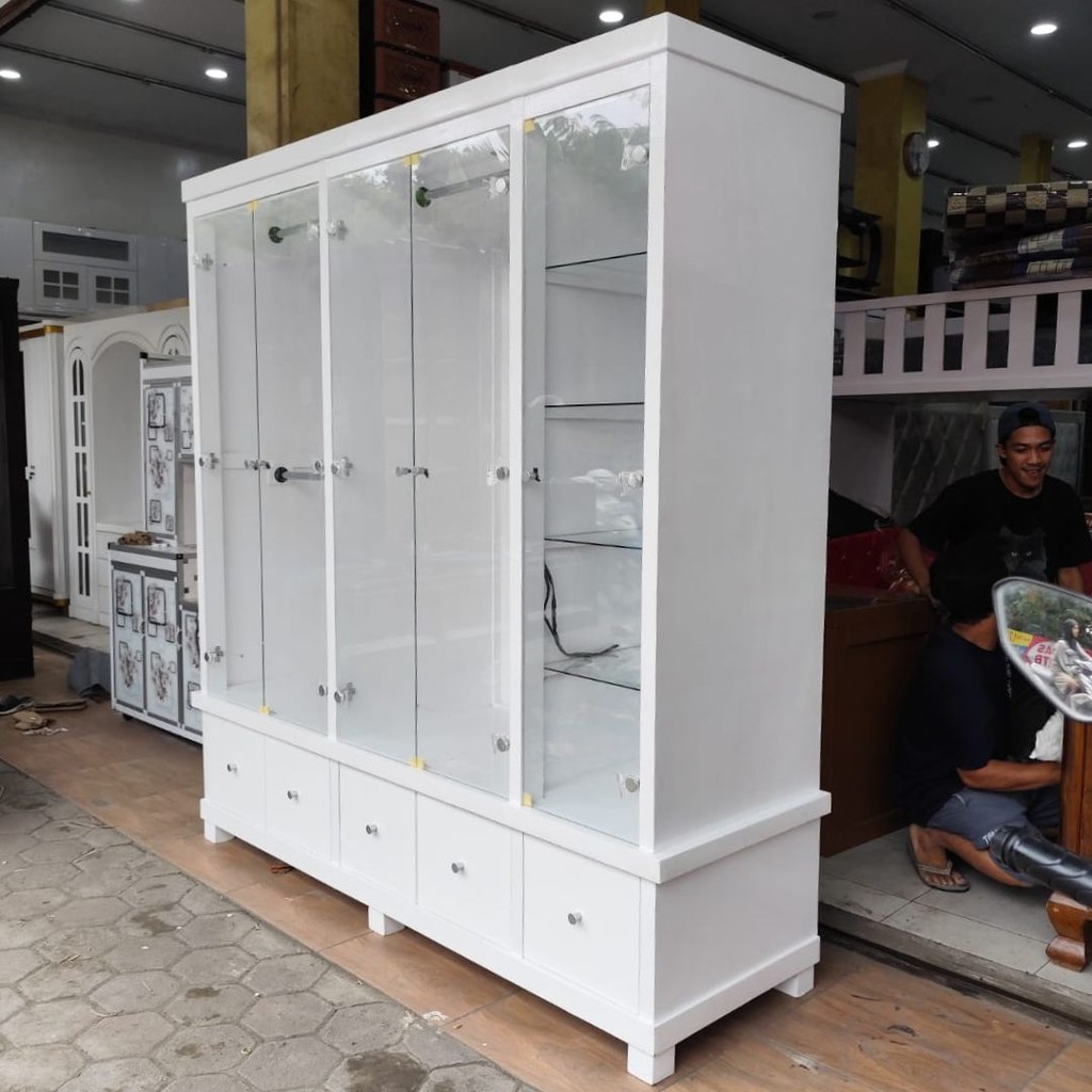 [Jabodetabek] Lemari Pakaian Kaca Gamis 5 PIntu Minimalis Modern / Lemari Baju Rak Tas Bloktik Solid