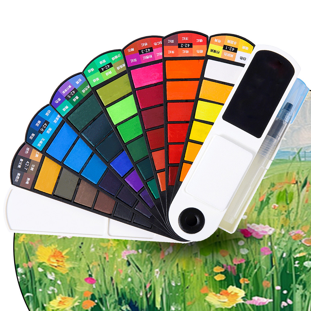 

18/24/36/42 Colors Solid Watercolor Pigment Portable Travel WaterColor Box with Brush Art Specific Fan Shaped Painting Tool