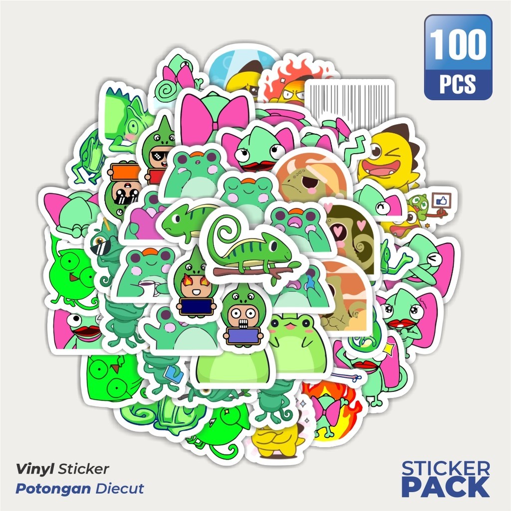 

100 PCS STIKER Hewan Bunglon Waterproof Aesthetic- Untuk Laptop, Motor, dan Helm - Paper Stationery Pack
