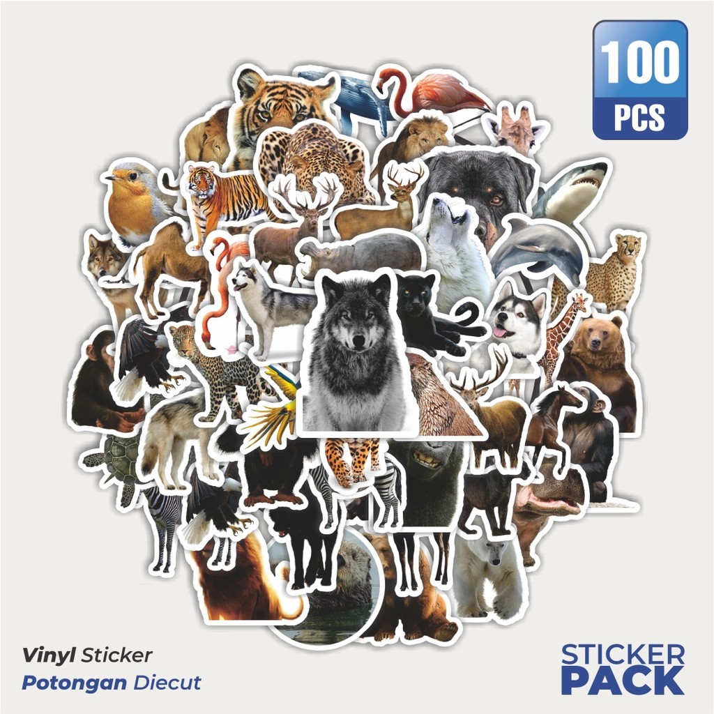 

MURAH 100 PCS Stiker Hewan Hewan/Animal Waterproof Aesthetic- Untuk Laptop, Motor, dan Helm - Paper Stationery Pack
